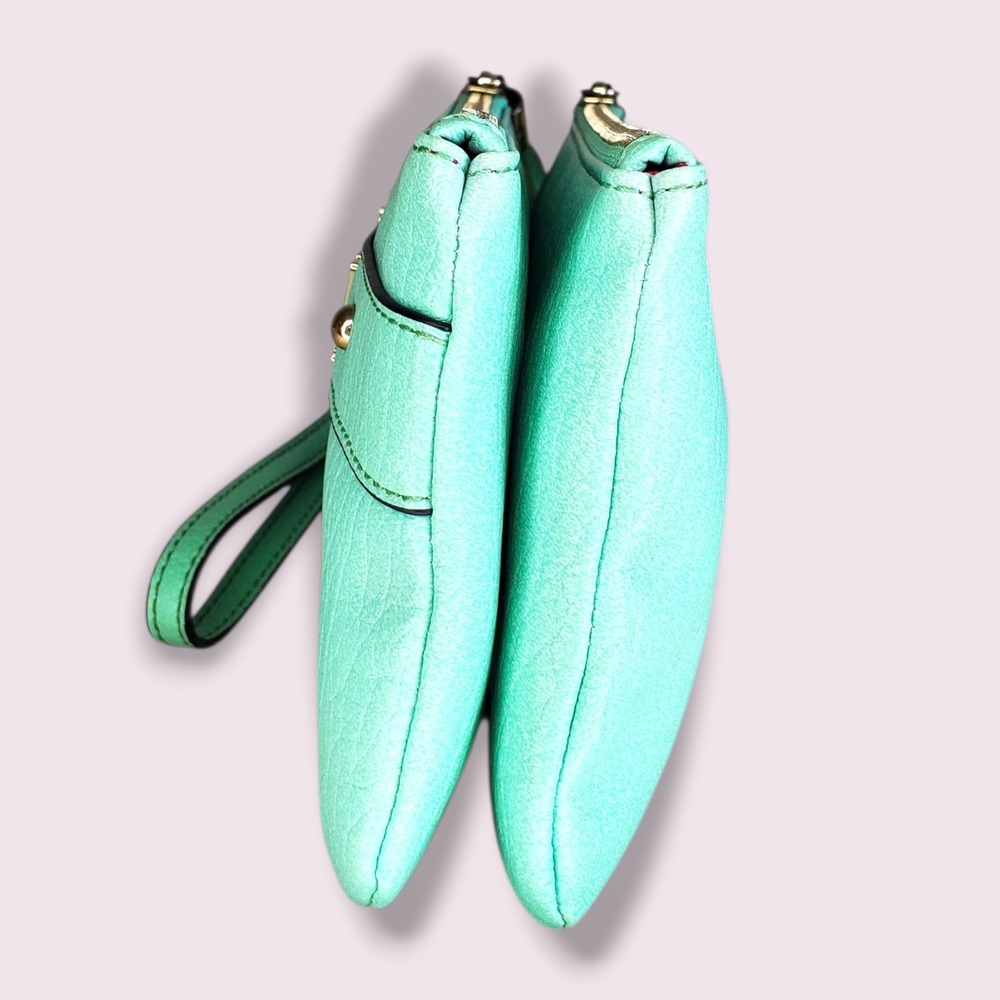 Juicy Couture Mint Green Double Zip Wristlet Pouch Tassel Clutch Gold Logo Crown - Picture 3 of 7